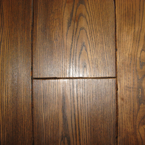 Dark Stained 12" Wide Red Oak with Hand Scraped Edges